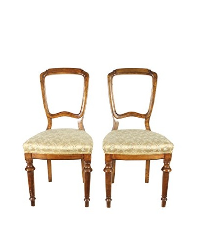 Pair of French Walnut Chairs, Brown/Gold