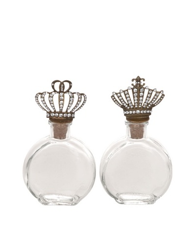 Set of 2 Assorted Round Glass Bottles With Crown Stoppers