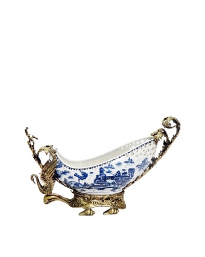 Blue Willow Swan Ormolu Bowl