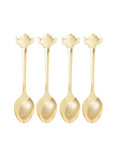 Set of 4 Gold Plated Teapot Demitasse Spoons