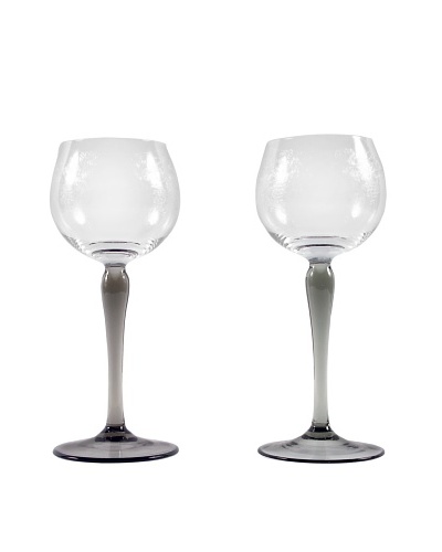 Pair of French Etched Wine Glasses