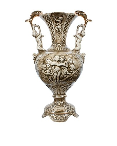 Italian Cherub Porcelain Urn, Brown/Gold