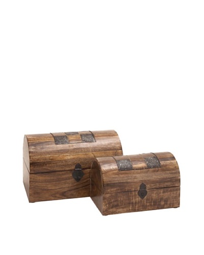 Set of 2 Wooden Inlay Treasure Boxes