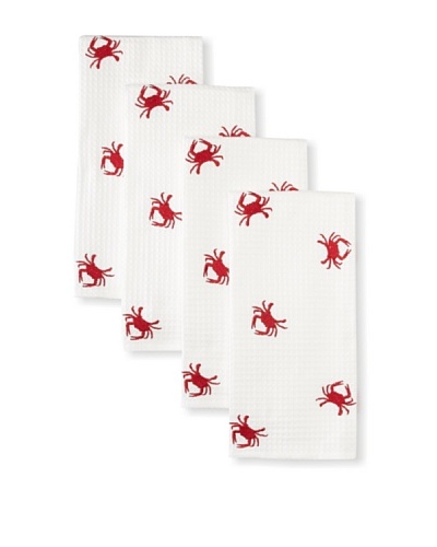 Set of 4 Crab Kitchen Towels, White, 18″ x 27″