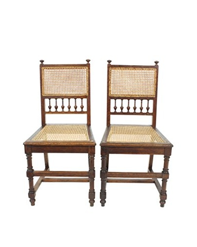 Pair of Renaissance Style Cane Chairs, Brown/Tan