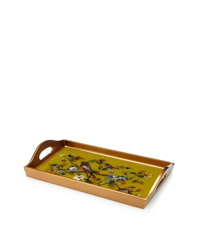 Reverse-Painted Glass Rectangular Tray, Green