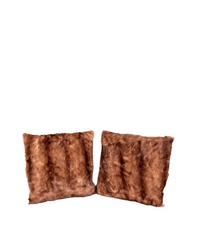 Pair of Upcycled Mink Pillows, Tan/Brown, 18 x 18