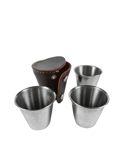 Set of 3 Stacking Stirrup Cups with Leather Case