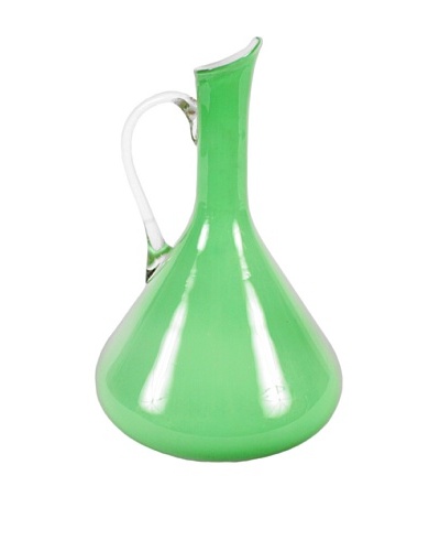 French Opaline Glass Vase with Handle, Green