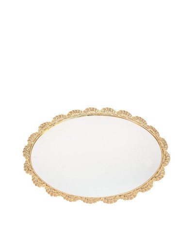 Vintage Brass Floral Mirrored Vanity Tray, Brass/Glass, c1940s