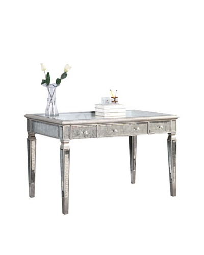 Florentine 3-Drawer Desk, Silver Leaf/Antique Mirror