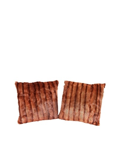 Pair of Upcycled Mink Pillows, Tan/Black/Brown, 18 x 18