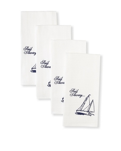 Set of 4 Sail Away Kitchen Towels, White, 18 x 27