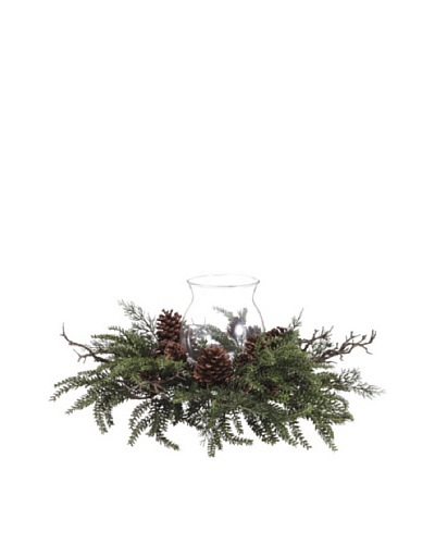 Pinecone, Twig & Pine Candle Ring with Glass Candleholder