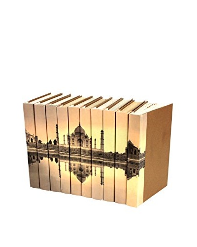 Set of 10 Image Collection Taj Mahal Books, Cream/Brown