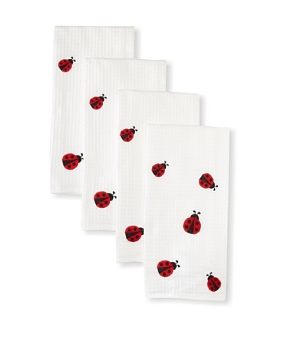Set of 4 Ladybug Kitchen Towels, White, 18 x 27