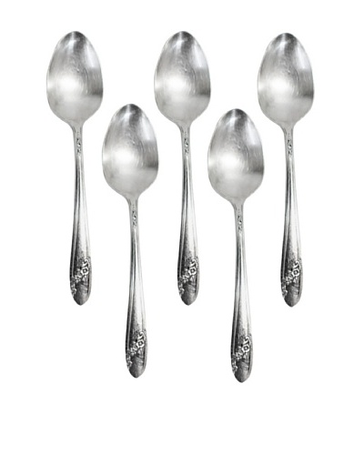 Set of 5 Vintage Spoons with Floral Embellishments, c.1940s