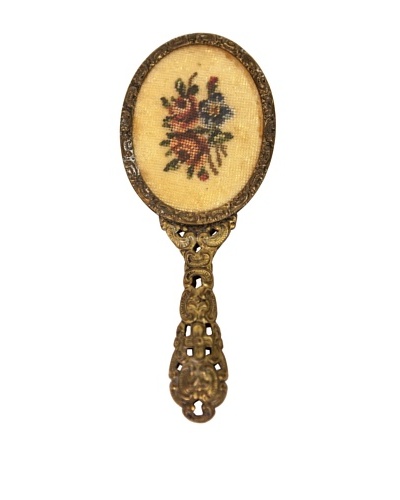 Vintage Small Hand Mirror with A Floral Print, Gold/Bronze/Pink/Burgundy/Green/Blue