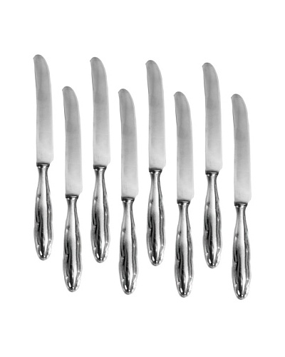 Vintage Set of 8 Silver Knives with Bamboo Handles, c.1970s