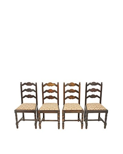 Set of 4 Breton Oak Chairs, Brown/Tan/Red/Green