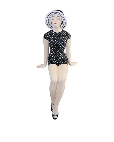 Medium Resin Shelf-Sitting Beach Beauty in Black and White Swimsuit