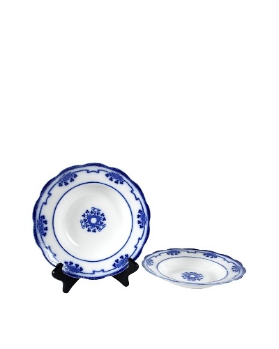 Pair of Flow Blue Lorne Soup Bowls, Blue/White