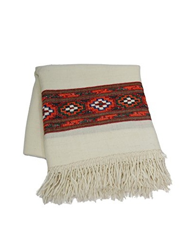 Kullu Hand-Loomed Throw, Beige/Red/Orange