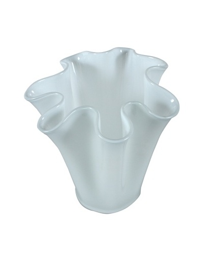 Freeform Ruffled Edge Vase, White/Clear
