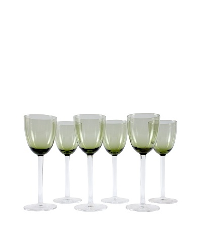 Set of 6 French Olive Wine Glasses, Green/Clear