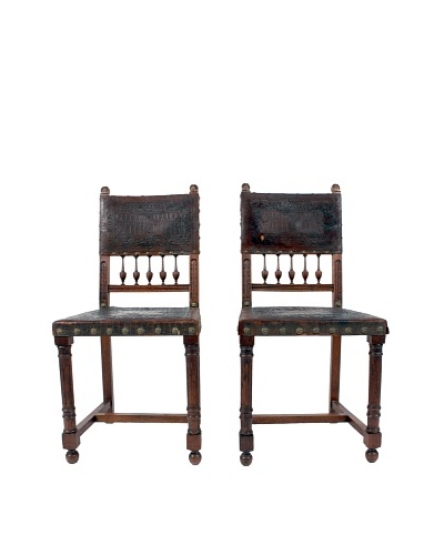 Pair of Spanish Leather Chairs, Brown