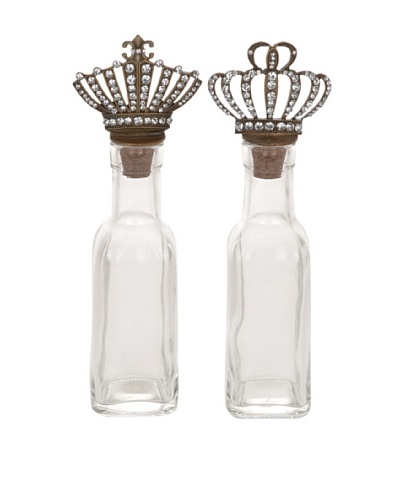 Set of 2 Assorted Glass Bottles With Crown Stoppers