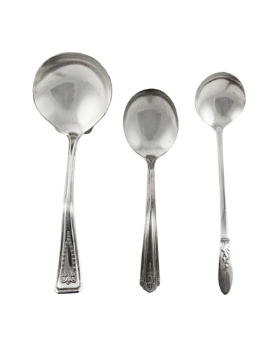 Set of 3 Vintage Silver-Plated Multi-Patterned Soup Spoons, c.1940s