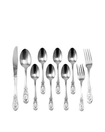 Vintage 10-Piece Flatware Set with English Rose Detail, c.1950s