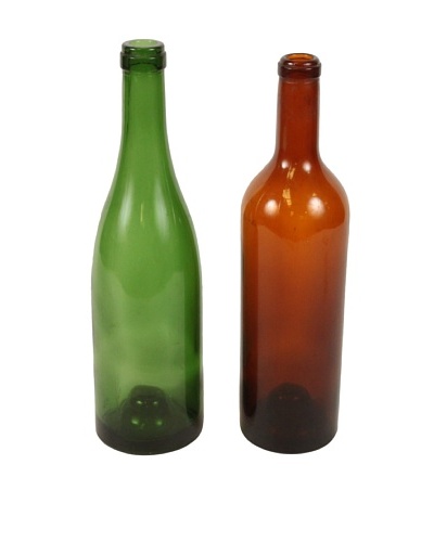 Pair of French Wine Bottles, Green/Brown