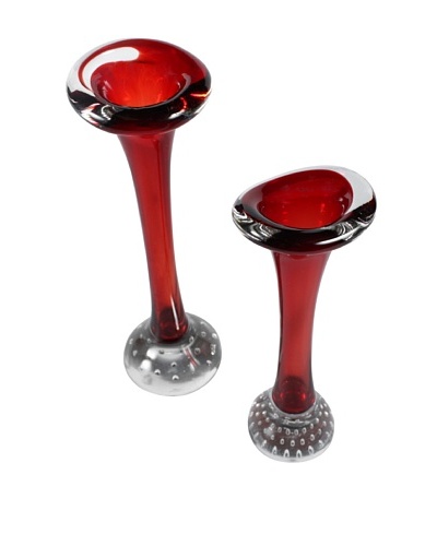 Set of 2 Jack In The Pulpit Vases, Red/Clear