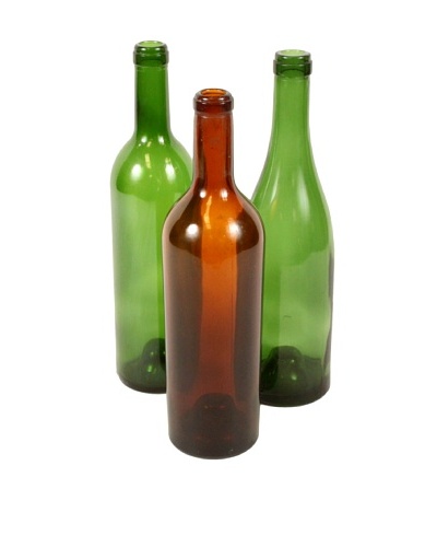 Set of 3 French Wine Bottles, Green/Brown