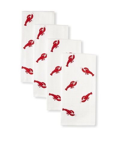 Set of 4 Lobster Kitchen Towels, White, 18 x 27