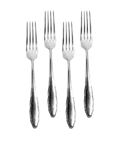 Set of 4 Vintage Silver Plated Dinner Forks with Geometric Etched Handles, c.1930s