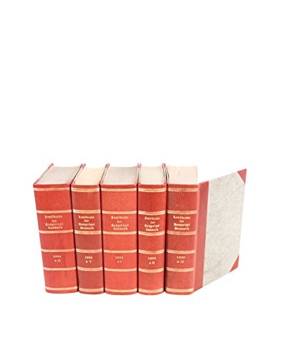 Set of 5 Designer Leather Books, Tan/Gold/Red