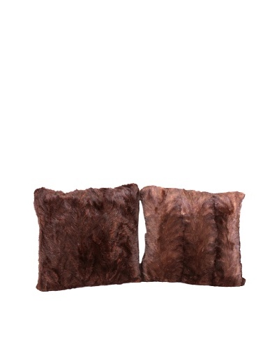 Pair of Upcycled Mink Pillows, Brown, 18″ x 18″