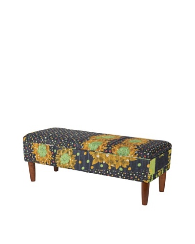 One of a Kind Kantha Bench, Black/Amber Multi