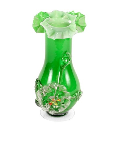 1960's Art Glass Vase, Green/White/Clear