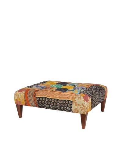 One of a Kind Kantha Square Bench, Black Multi