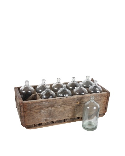Crate of 10 Seltzer Bottles, Clear/Brown