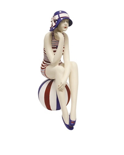 Large Resin Beach Beauty in Red, White, and Blue Striped Swimsuit with Matching Sun Hat
