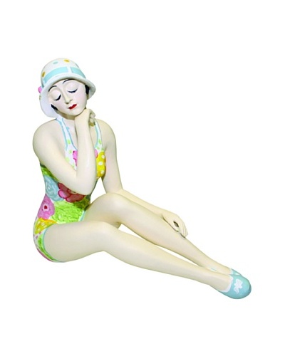 Medium Resin Beach Beauty in Pastel Floral Swimsuit with Polka Dot Sun Hat