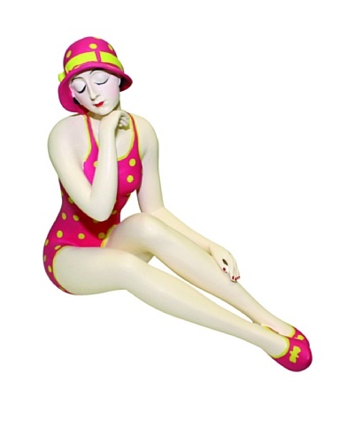 Medium Resin Beach Beauty in Bright Pink Polka Dot Swimsuit and Sun Hat