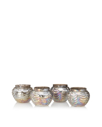 Basket Shaped Mercury Glass Votive Holder, Antique Pearl
