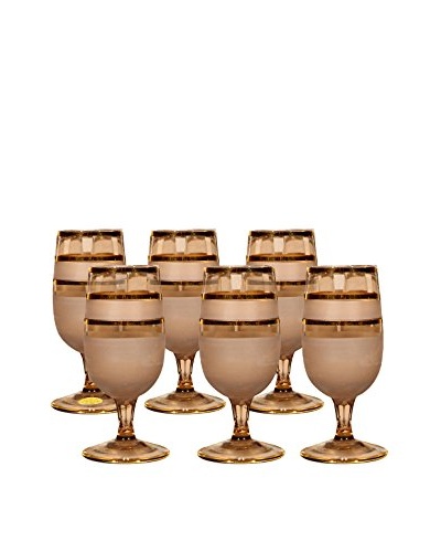 Set of 6 Stemmed Glasses, Brown/Gold