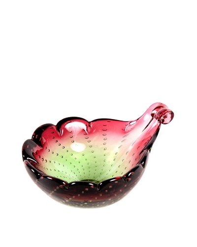 Italian Glass Art Dish, Clear/Red/Green